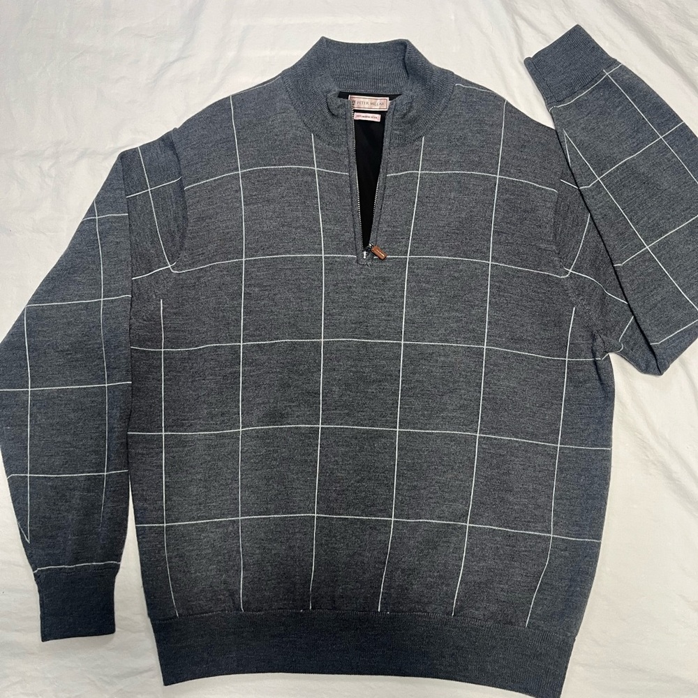 Peter Millar Charcoal Grid Zip-Up Sweater